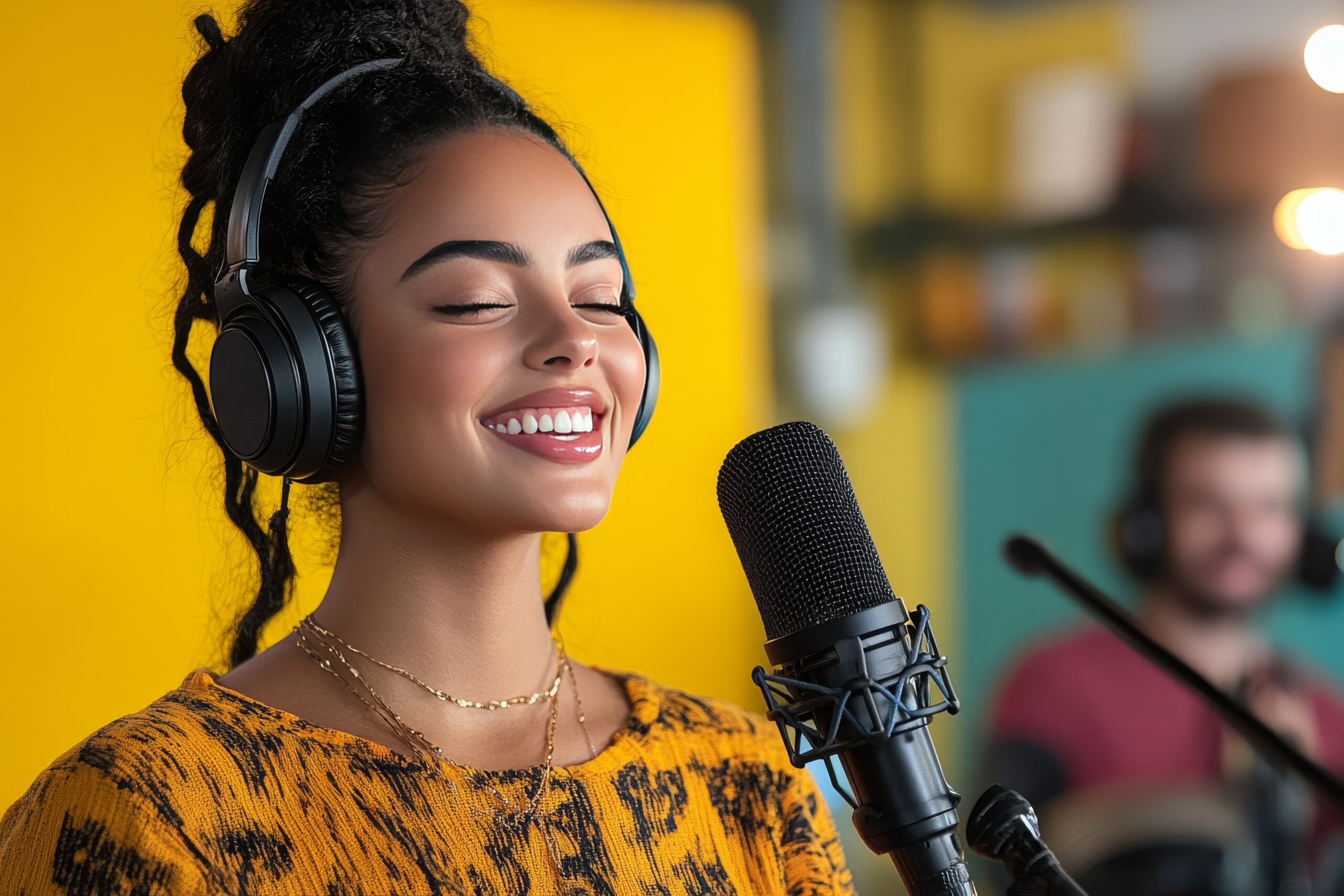 Young woman with a microphone