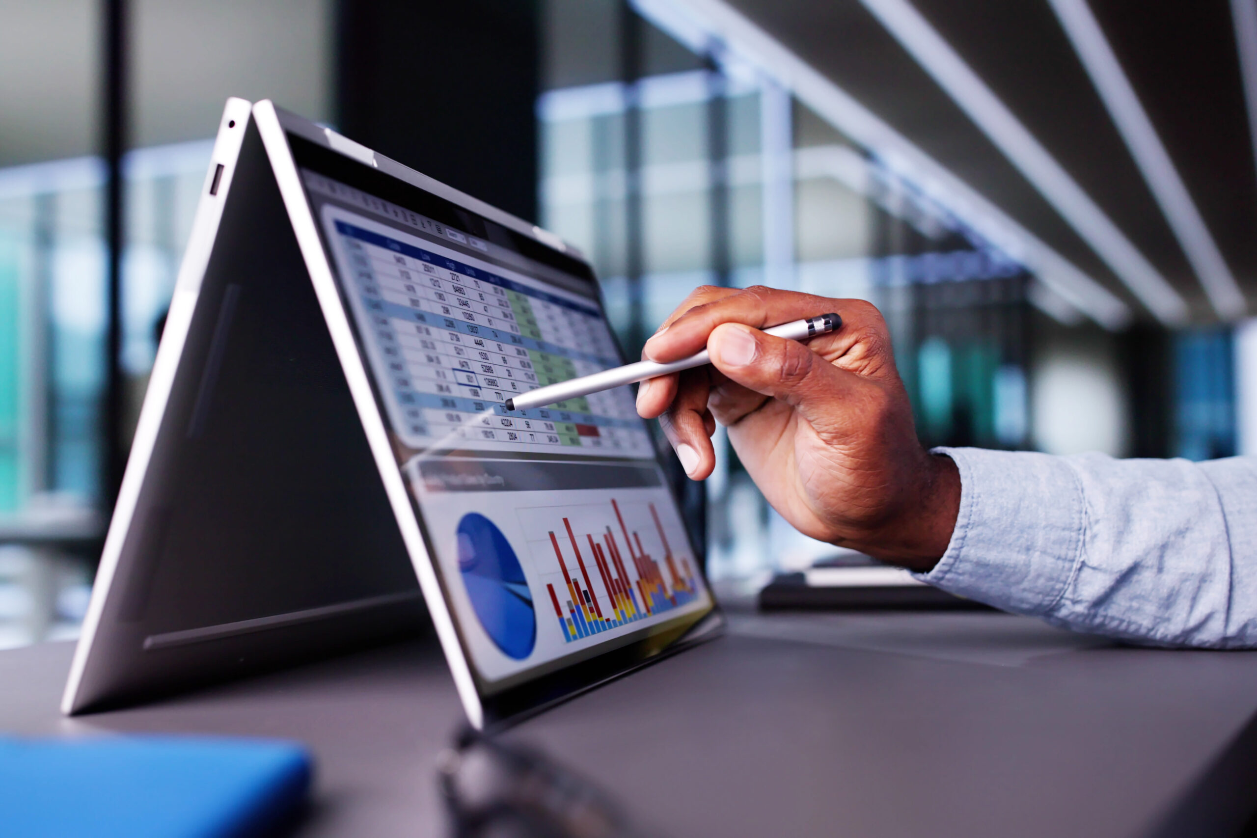 Businessman Using Analytics Data KPI Dashboard