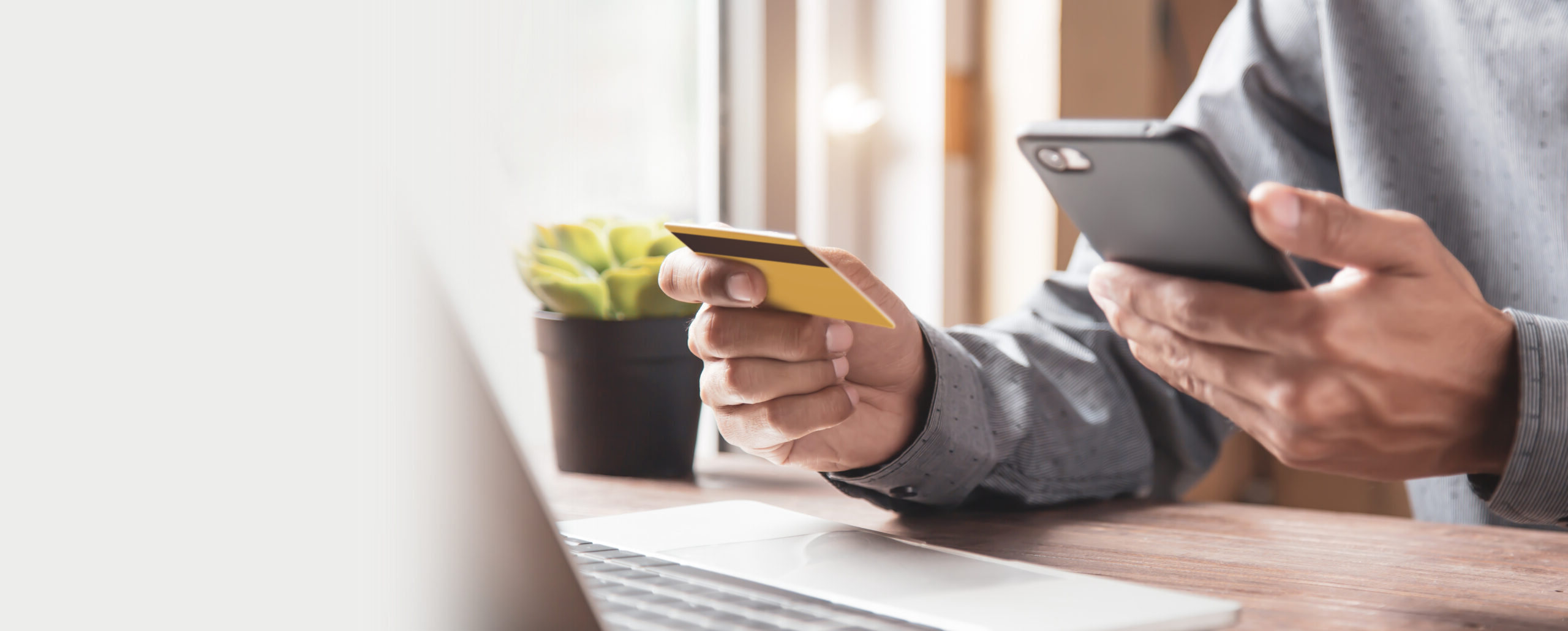 Businessman use credit card to spend money or pay for goods and online services