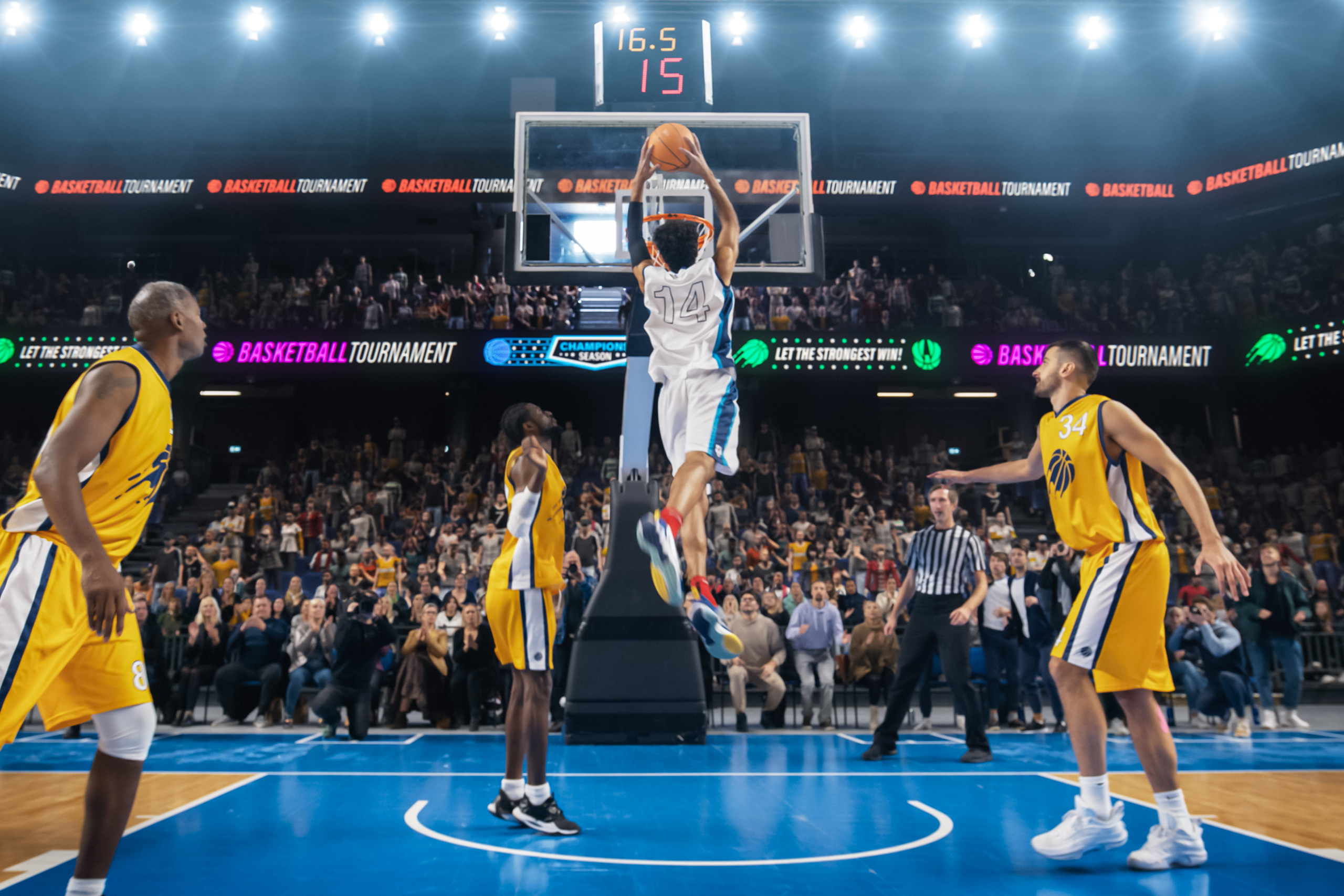 Basketball players on a court