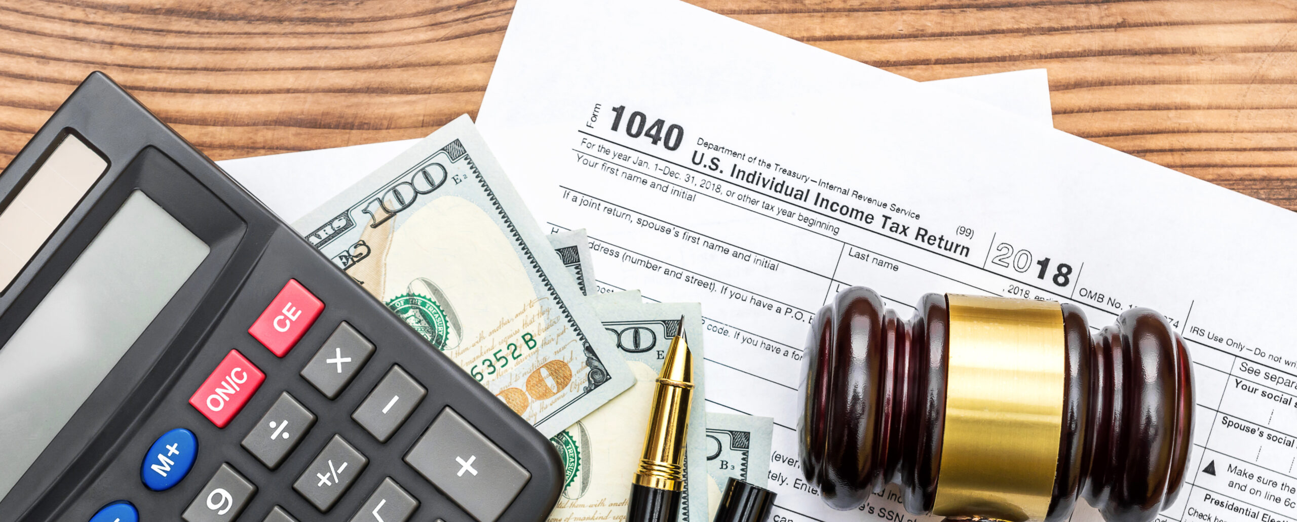 Tax documents and a calculator