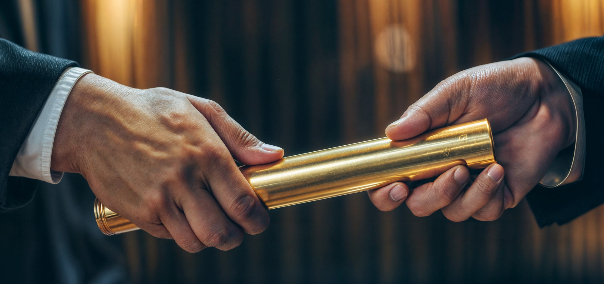 Two hands passing a baton