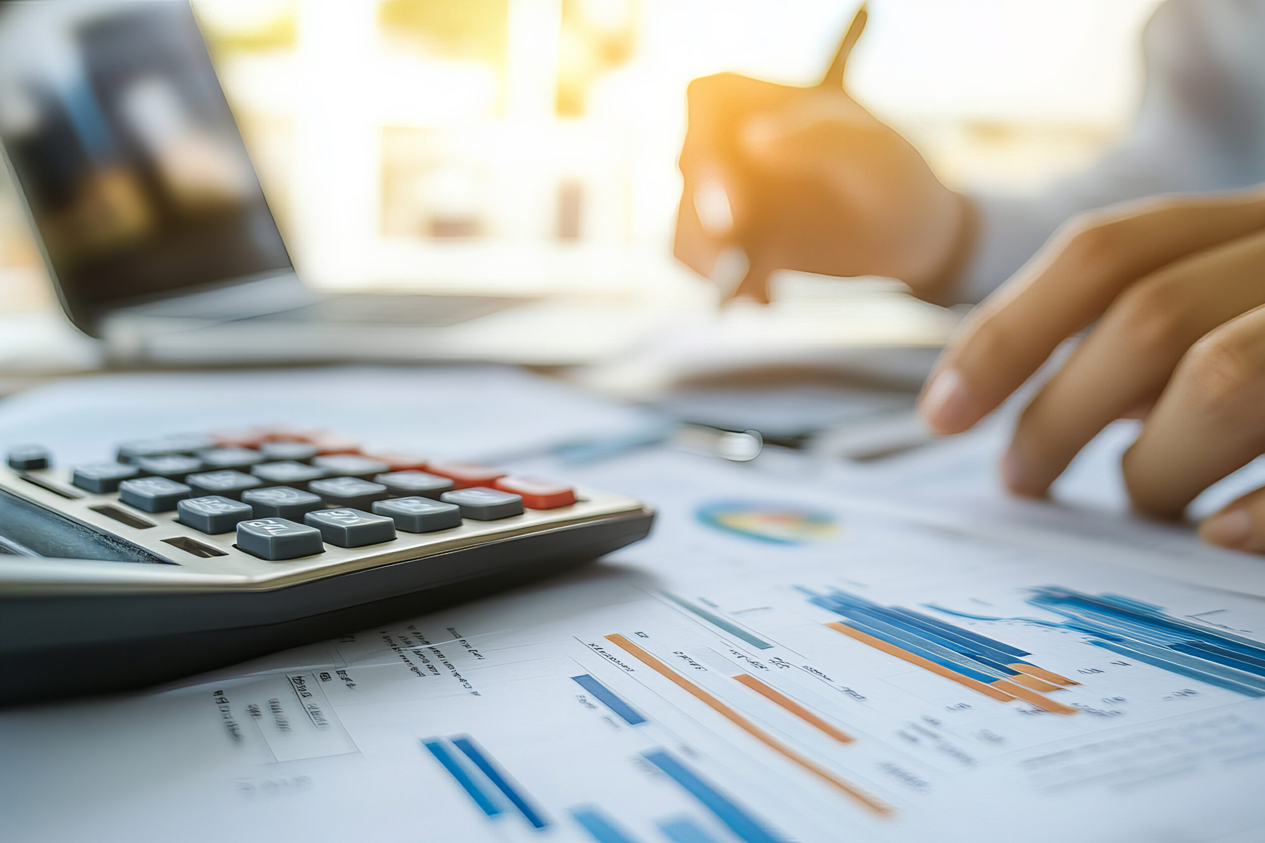 Tax planner working through reports
